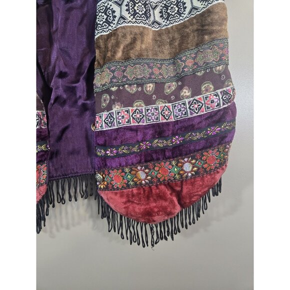 Vintage Jou Jou Colorful Patterned Vest, Tassels, Size M Hippie Boho Patchwork - Picture 3 of 7